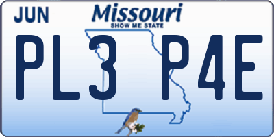 MO license plate PL3P4E
