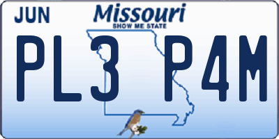 MO license plate PL3P4M