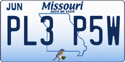 MO license plate PL3P5W