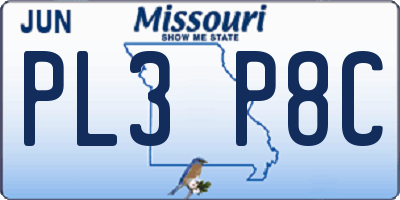 MO license plate PL3P8C