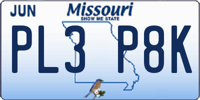 MO license plate PL3P8K