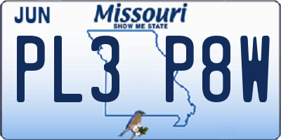 MO license plate PL3P8W