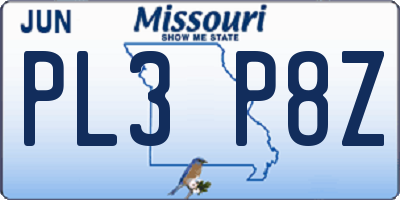 MO license plate PL3P8Z