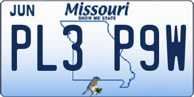 MO license plate PL3P9W