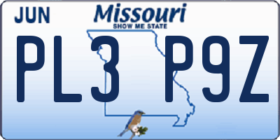 MO license plate PL3P9Z