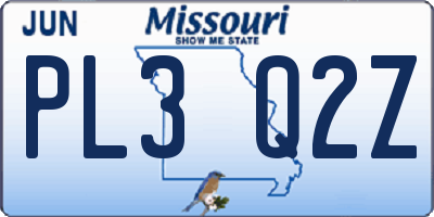 MO license plate PL3Q2Z