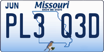 MO license plate PL3Q3D