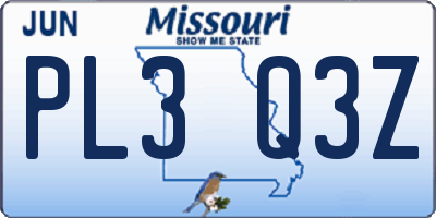 MO license plate PL3Q3Z