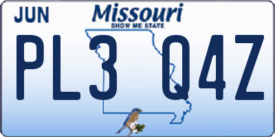 MO license plate PL3Q4Z
