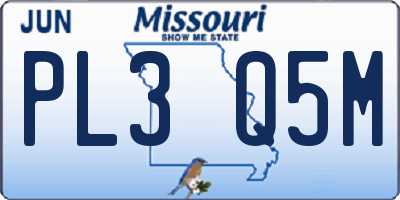 MO license plate PL3Q5M
