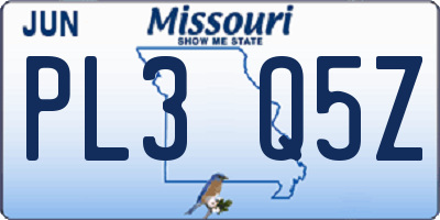 MO license plate PL3Q5Z