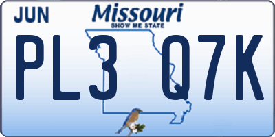 MO license plate PL3Q7K