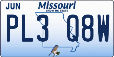 MO license plate PL3Q8W