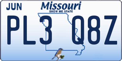 MO license plate PL3Q8Z
