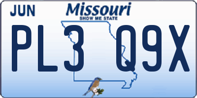 MO license plate PL3Q9X