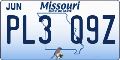 MO license plate PL3Q9Z
