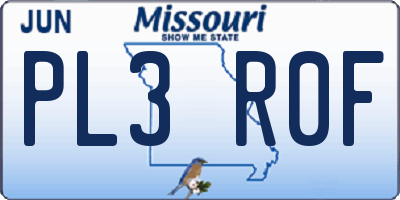 MO license plate PL3R0F