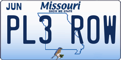 MO license plate PL3R0W