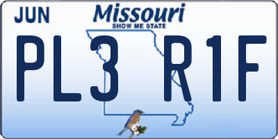 MO license plate PL3R1F