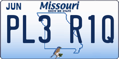 MO license plate PL3R1Q