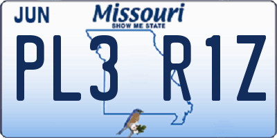 MO license plate PL3R1Z