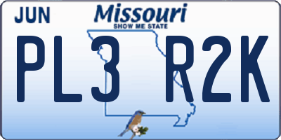 MO license plate PL3R2K