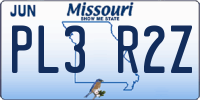 MO license plate PL3R2Z
