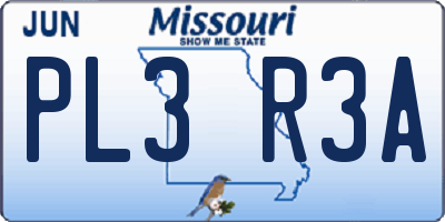 MO license plate PL3R3A