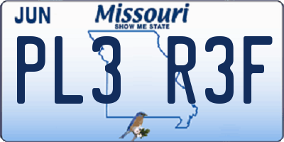 MO license plate PL3R3F