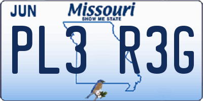 MO license plate PL3R3G