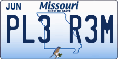 MO license plate PL3R3M