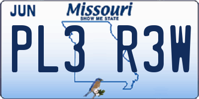 MO license plate PL3R3W