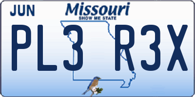 MO license plate PL3R3X