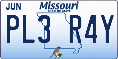 MO license plate PL3R4Y