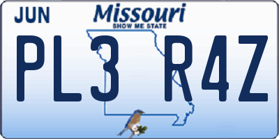 MO license plate PL3R4Z