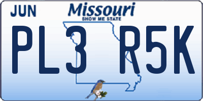 MO license plate PL3R5K