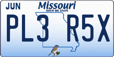MO license plate PL3R5X