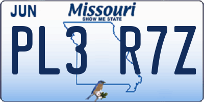 MO license plate PL3R7Z
