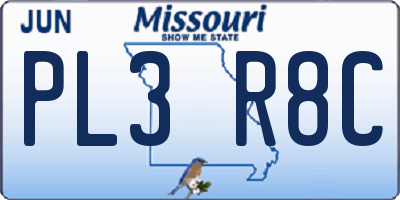 MO license plate PL3R8C