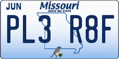 MO license plate PL3R8F