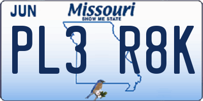 MO license plate PL3R8K
