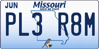MO license plate PL3R8M