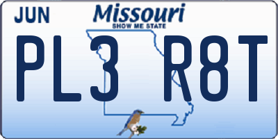 MO license plate PL3R8T