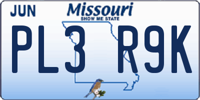 MO license plate PL3R9K