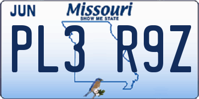 MO license plate PL3R9Z
