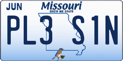 MO license plate PL3S1N