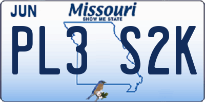 MO license plate PL3S2K