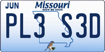 MO license plate PL3S3D