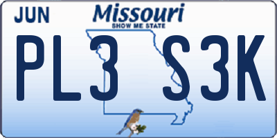 MO license plate PL3S3K