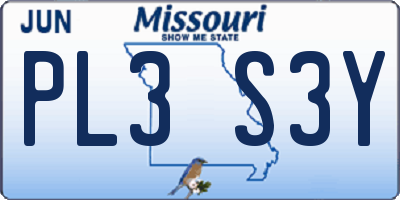 MO license plate PL3S3Y